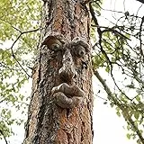 Tuzsocr Baumstammdekoration, 4 Stück, 3D in Form eines Baumgesichts des alten Mannes, lustiges Harz, Vogelfeeder, Skulptur für den Außenbereich, Baumgesicht für Gartendekoration (Stil B)