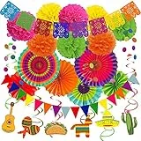 Recosis Mexikanische Party Dekorationen, Mehrfarbig Papier Pompom Aufhängen Fächer Mexiko-Banner Hanging Wirbel Girlande für Geburtstag Festliche Cinco De Mayo Fiesta Party Gefälligkeiten