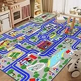 Capslpad Kinderteppich 150x200cm rutschfest Stadtplan Spielteppich Pädagogischer Spielteppich Maschinenwaschbar Kurzer Flor Autoteppich Kinder für Kinderzimmer Schlafzimmer Spielzimme Blau