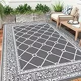 Enyhom Groß Outdoor Teppich 240 x 300 cm, Wendbarer RV Camping Außenteppich, Strapazierfähiger Kunststoff Flachgewebe Picknickdecke, Recycelter Wasserdicht Tragbar Balkonteppich für Terrassen Eingang