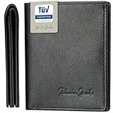 Jaimie Jacobs SLIMSTAR mit großem Münzfach dünne Geldbörse Leder Slim Wallet Hochformat Geldbeutel Herren (Schwarz)