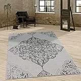 Paco Home In- & Outdoor Teppich Balkon Terrasse Vintage Orientalisches Muster Ornamente, Grösse:80x150 cm, Farbe:Grau