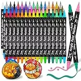 KERIFI Acrylstifte für Steine Wasserfest, 48 Farben Dual Tip Acrylfarben Set, Acrylstifte Wasserfest stifte für Steine Bemalen, Holz, Glas, Keramik, Leinwand, Basteln Ostern und Weihnachten, Kinder