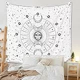 Arawat Wandteppich Mondphasen Wandtuch Weiß Wandteppich Mond Sonne Wanddeko Psychedelic Teppich Gothic Wandteppiche (150 x 130cm)
