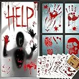 Moxled Halloween Deko Horror, Blutige Handabdruck Fußabdruck Fensteraufkleber, 2 Sets Halloween Tür Fensterbilder & 8 Sets Blutige Mauer Boden Aufkleber 88pcs Blutige Aufkleber für Halloween Party