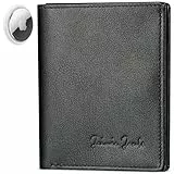 Jaimie Jacobs SLIMSTAR AirTag-Edition mit großem Münzfach dünne Geldbörse Leder Slim Wallet Hochformat Geldbeutel (Schwarz)