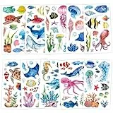 Qpout 20 Blatt Ozean Tiere Temporäre Tattoos für Kinder, Unter dem Meer Kreatur Tattoo Aufkleber für Mädchen Jungen Meer Thema Geburtstagsfeier Gastgeschenke Zubehör