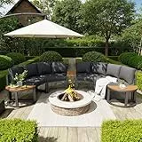 BEJUDYTT Gartenmöbel-Set, Garten Loungesessel Set, Bequeme Gartenmöbel mit grauen Sitzpolstern und Kissen, verstellbare Beine, Elegantes rundes Sofa (4-6 Personen)
