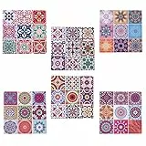 Flanacom Boho Design Untersetzer 6er Set – Dekorative Keramik Untersetzer für Glas, Tassen, Vasen, Kerzen und Töpfe - Premium Untersetzer Innen & Außen - Orientalisches Design (6er Set Kacheln)