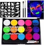 URAQT UV Kinderschminke Set, 15 Farben Schminkfarben Schminkpalette, Waschbar Face Paint Bodypaint Schminkset, Körperfarbe Kinder für Halloween Karneval Make-up Fasching