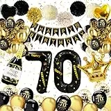 70 Geburtstag Frauen Männer, Schwarz Gold Deko 70 Geburtstag Mann Frau, 70 Geburtstag Deko mit Happy Birthday Banner Konfetti Luftballons 70. Geburtstag Nummer 70 Folienballons für 70. Geburtstag Deko