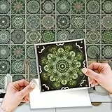 WALPLUS Fliesenaufkleber Küche 15x15cm Klebefolie Fliesenoptik Hitze- und Wasserbeständig Fliesenfolie Küche Abnehmbare Wandfliesen Selbstklebend Küche Klebefliesen Grün Jahrgang 24 Stück