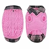 CITÉTOILE Warme Hundepullover mit Karomuster, Rollkragen & Leinenlöchern – Winter Welpenkleidung für kleine/mittlere/große Hunde Katzepullover für Weihnachten, Rosa, L