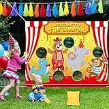 Whaline 127 cm x 101、6 cm Karneval Wurfspiel mit 4 Sitzs?cken Zirkushintergrund Wurfspiel Banner Spa? Karneval Outdoor Spiel für Kinder Erwachsene Familie Mottoparty Aktivit?ten Karneval Dekoration