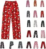 Pyjama Hose Damen Mädchen Kinder Schlafanzug Flanell Lang Casual Bequeme Frauen Schlafanzughosen Cute Kawaii Y2K Cartoon Anime Pyjamas Schlafhose Hosen Weich Sommer Weihnachten Halloween Rot S