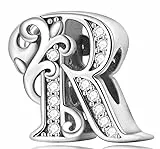 Jokmeo Damen Buchstabe R Charm Anhänger in 925 Sterlingsilber mit Muster, kompatibel mit Pandora sowie europäischen Armbändern und Halsketten, passend für Frauen und Mädchen.