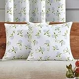 Deconovo Kissenbezg mit Happy-Designermuster Sofakissen Umweltfreundlich Dekorativ Ländlich Zierkissenbezug für Schlafzimmer, 40x40 cm, Weiß Grün, 2er Set