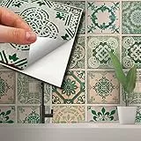 WALPLUS Fliesenaufkleber, 15 cm, selbstklebend, abnehmbar, Vinyl, Heimdekoration, DIY für Wohnzimmer, Küche, Schlafzimmer, Spritzschutz, Vintagegrün, Antik-Azulejo, 24 Stück