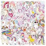 ParPix 50 Stück Einhorn Sticker Mädchen, Groß 6,5cm Sticker Einhorn Geburtstagsdeko,Deko Einhorn Aufkleber, Wasserfeste Aufkleber Einhorns Geburtstag,Einhörner Sticker für Koffer Laptops Wasserflasche