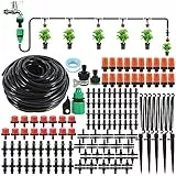 ODOMY 25 m Bewässerungssystem, Tropfenbewässerung, 141 Stück, Tropfenbewässerung, Gartenbewässerung, automatisches Mikrofon, Set für Garten, Landschaft, Terrasse, Pflanzen, Blumen