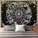 Arawat Wandteppich Sternbild Wandtuch Schwarz Weiß Wandbehang Tuch Tapisserie Gothic Wandtuch Schwarz und Weiß Wanddecke Sonne Deko Tipp Wanddeko für Schlafzimmer Wohnzimmer Wohnheim(130x150cm)