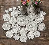 MINDPLUS Set mit 24 Handgehäkelten Deckchen Baumwolle Spitze Tischset Mini-Deckchen Untersetzer 5–18 cm Rund Beige Vintage-Hochzeit Teeparty (24 Stück Beige)