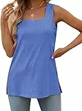 Aokosor Tank Top Damen Sommer Ärmellos T-Shirt Oversize Square Neck Locker Tops mit Seitenschlitz Blau XXL