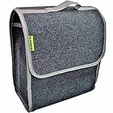 Sakura kleine Kofferraumtasche mit Klappdeckel für Pkw und andere Fahrzeuge SS5232 - dunkelgraues Teppichmaterial, Klettstreifen, Tragegriff, 29 x 15 x 30 cm
