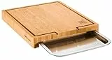 ZWILLING BBQ+ Schneidbrett mit Auffangschale, Saftrille, 39 x 30 x 5 cm, FSC-zertifizierter Bambus, Schale aus Edelstahl, Braun