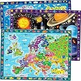 QUOKKA 100 Teile Puzzle ab 4 5 6 Jahre – 3 Groß Spiele für Mädchen und Jungen – Kinder Spielzeug Weltraum Landkarten Europa und Weltkarte – Bodenpuzzles Geschenk für 7 8 Jährige