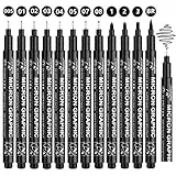 Gelanty Schwarz Fineliner Stifte, 12 Stück Handlettering Stifte Fineliner Set, Wasserfest, Zeichenstifte Micro Liner Stifte für Kunst Skizzieren, Zeichnen, Technische Zeichnung, Illustration, Comic