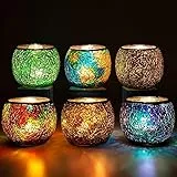 Larcenciel Teelichthalter 6 Stück, Mosaik Kerzenständer Glas Kerzenhalter Romantischer Teelichtgläser, Handgemachte Bunte Teelichter Windlicht Dekoration für Geburtstag, Hochzeit, Weihnachten, Party