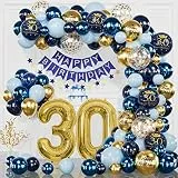 30 Geburtstag Deko Marineblau Gold, Deko 30 Geburtstag Mann Frau, Happy Birthday Banner, Konfetti Luftballons Geburtstags für 30 Jahr Geburtstagdeko