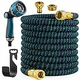 JUNEBOW® Gartenschlauch 15m Flexibel Wasserschlauch mit 10-Funktionen-Sprühkopf, Leichter Flexibler Schlauch mit 3/4 Zoll und 1/2 Zoll Massiven Anschlüssen und 3-Lagigem