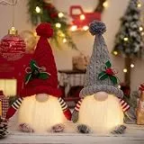 ACAREY Weihnachtsdeko 2 Stück Weihnachten Wichtel mit LED Licht Weihnachtswichtel Figuren Plüsch Wichtel Figuren Mit LED Wichtel Zubehör Weihnachten Figur Für Weihnachtsdeko Innen (Grau-Rot)