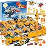 iZoeL Adventskalender 2025 Autos Kinder Junge 24 Fahrzeuge aus Legierung Baustelle Bagger Lastwagen Flugzeuge Baufahrzeug Fahrzeugekalender Weihnachtskalender