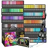 Efimeso 160 Farbe Filzstifte set Erwachsene Brush Pen, Fineliner Schwarz mit zwei Spitzen, Pinselstifte Künstlerbedarf zum Zeichnen, Skizzieren, Malbuch