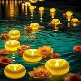 Auemaniliy-24 Stück 5,1cm LED schwimmKerze, 200 Stunden wasserdichte warmweiße batteriebetriebene schwimmende Teekerze für romantisches Hochzeitszentrum/Bad/Pool/Brunnen