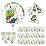 Oblique Unique® Schuleinführung Schulanfang Einschulung Deko Set - Folienballon “Schulkind” + 40 Servietten + Pappteller + Pappbecher (Bunt - Set mit 30x Pappteller + 30x Pappbecher)