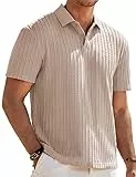 Elegancity Herren Poloshirts Kurzarm Khaki Einfarbig Strick Sommer Golf Shirt Freizeit T Shirts Regular Fit Urlaub Polohemd L