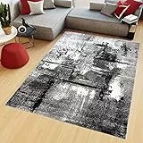TAPISO Maya Teppich Kurzflor Modern Grau Creme Schwarz Streifen Design Meliert Wohnzimmer Schlafzimmer ÖKOTEX 300 x 400 cm