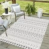 Vamcheer In-& Outdoor Modernes Teppich- robuster Teppiche, Ideal für Küche und Esszimmer, Teppich Läufer Vintage-Optik, Boho Geometrisches Style,Balkon Terrasse, schwarz 120x170