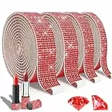 EANLOLY 4 Rollen selbstklebendes Strassband Kristall Diamant Dekoration Aufkleber Bling Kunst Handwerk für Event Hochzeit Party Auto Telefon (Rot)