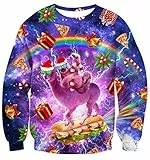 AIDEAONE Herren Weihnachten Lustige Katze Schwein Rundhals Pullover Sweatshirt