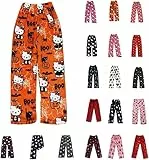 Pyjama Hose Damen Mädchen Kinder Schlafanzug Flanell Lang Casual Bequeme Frauen Schlafanzughosen Cute Kawaii Y2K Cartoon Anime Pyjamas Schlafhose Hosen Weich Sommer Weihnachten Halloween Orange M