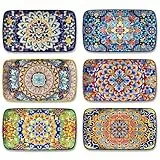 vancasso Servierplatten Porzellan, SIMI Rechteckige Teller Set, 6 teiligs Böhmischer Speiseteller, Dessertteller 6 Personen 24,7 x14,2 x H 3,1cm