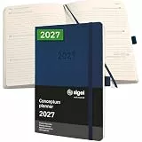 SIGEL C2732 Wochenplaner Wochenkalender 2027, ca. A5, dunkelblau, Softcover, 192 Seiten, Gummiband, Stiftschlaufe, Archivtasche, aus nachhaltigem Papier, Kalenderbuch Conceptum