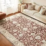 WITSHOCK Teppich Wohnzimmer 270x360 cm: Waschbarer Boho, rutschfest, Kurzflor, Vintage Schlafzimmer, Teppich Küche Flur Esszimmer für Kinder & Haustiere Geeignet, Rot