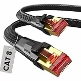 SNOWKIDS Cat 8 LAN kabel 3m, 40Gbps LAN Kabel Hochgeschwindigkeits 2000MHz S/FTP Ethernet Kabel Gigabit RJ45 Nylon geflochtener Vergoldeter Patchkabel für PS/5/4 Router Modem TV Switch Laptop