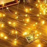 Ollny 10M LED Lichterkette Batterie, 100er LED Lichterkette innen Kupferdraht IP44 wasserdicht, Weihnachtsbeleuchtung für DIY Weihnachten Garten Party Hochzeit Deko (warmweiß)